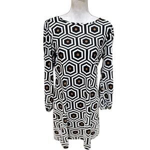 Jude Connally Black, brown & White geometric balloon long Sleeve Dress large